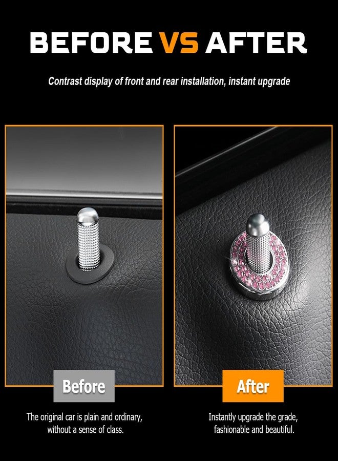 Osilly 4 Pcs Bling Car Inner Door Lock Covers, Crystal Pull Rod Bolt Stickers, Sparkly Rhinestones Auto Door Bolt Decorations, Vehicle Lock Pin Cap Decors for C Class C200L GLC260 C260L (Pink) - Image 5