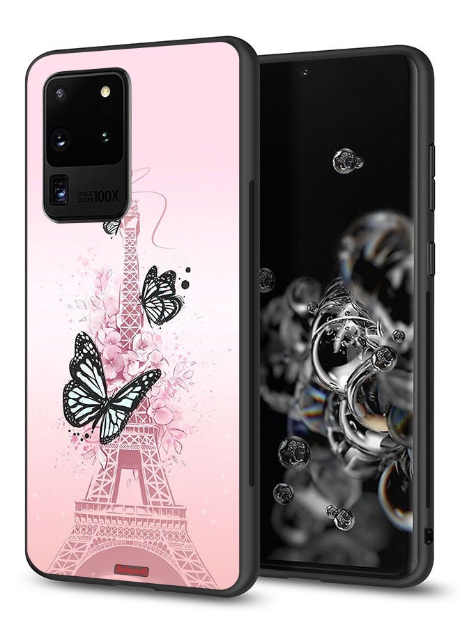Tolwak غطاء حماية سامسونج جالاكسي S20 ألترا 4G بتصميم الفراشات على برج إيفل - Image 1