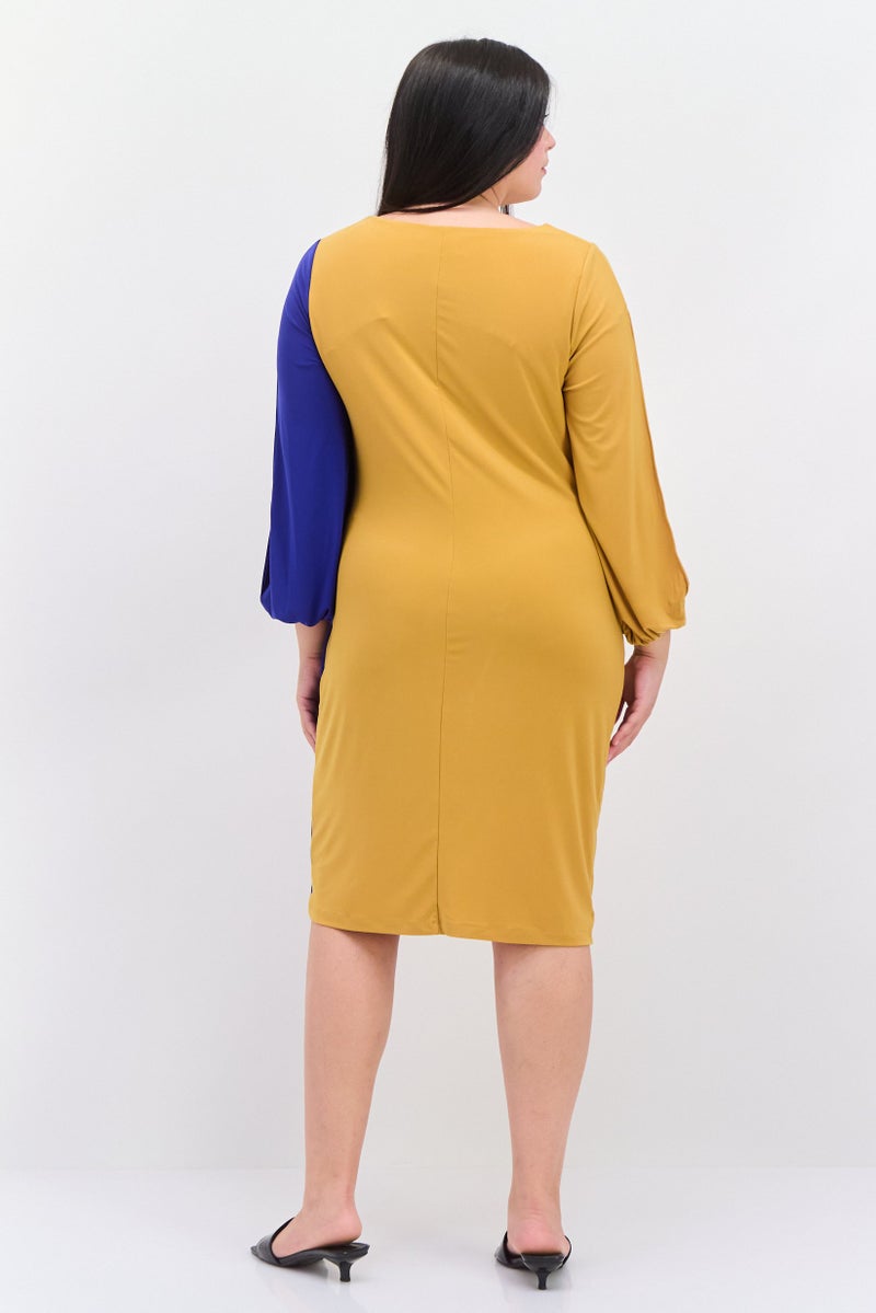 Kasper  Women Plus Size Two Tone Midi Dress, Mustard - Image 4