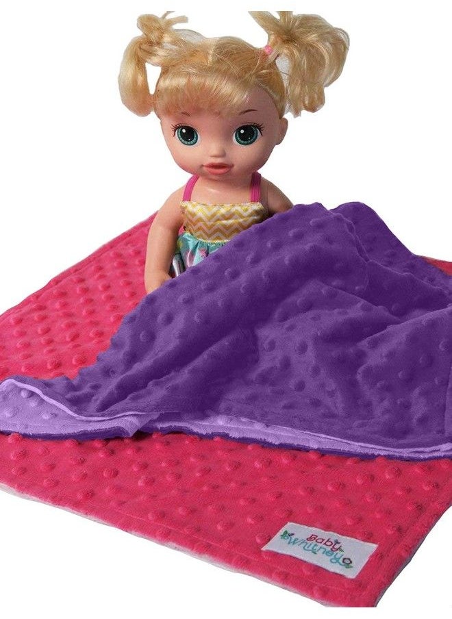 Baby Whitney - Pink & Purple Minky Dot Reversible 17" Square Baby Doll Blankets 2 Pack Set - Image 1
