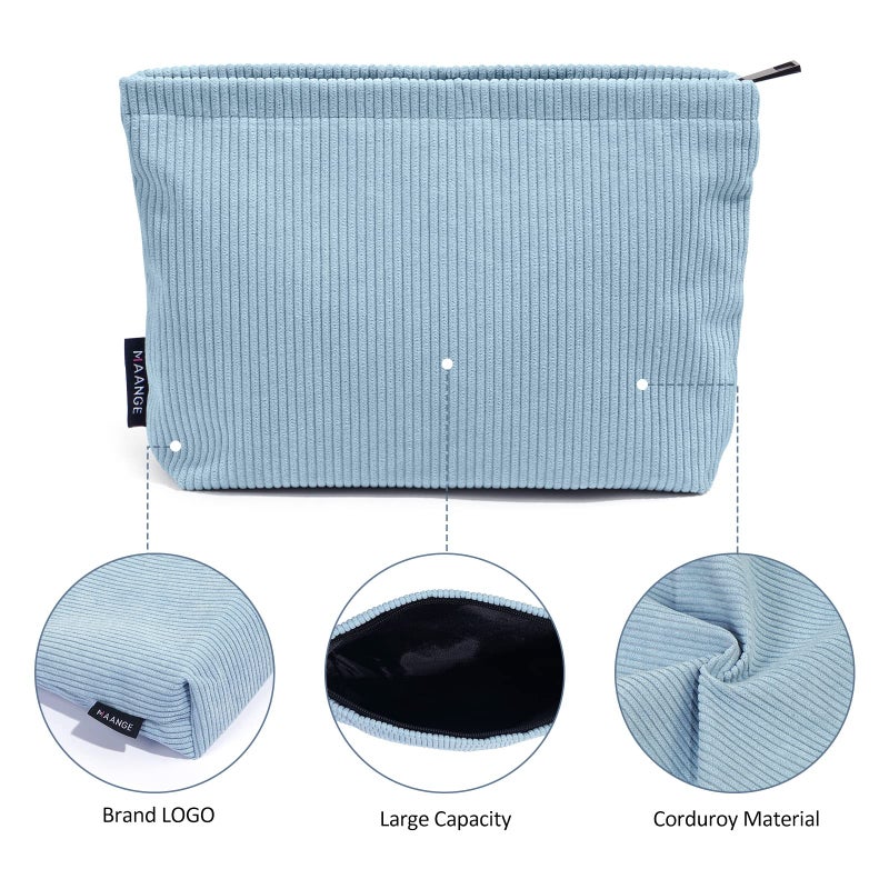 MAANGE Cosmetic Bags for Women Small Makeup Bag for Purse Corduroy Makeup Pouch Travel Makeup Bag with Metal Zipper Make Up Bag for Travelling(BLUE) - Image 3