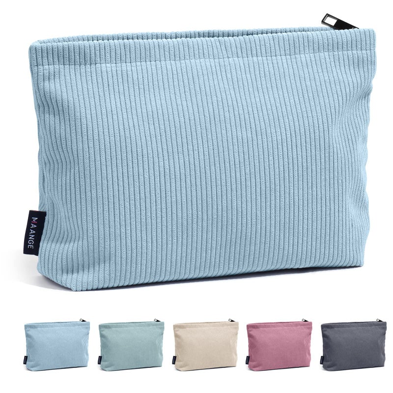 MAANGE Cosmetic Bags for Women Small Makeup Bag for Purse Corduroy Makeup Pouch Travel Makeup Bag with Metal Zipper Make Up Bag for Travelling(BLUE) - Image 1