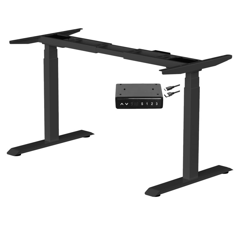Fromann Dual Motor Electric Standing Desk Frame 3 Tier Legs Height Adjustable Handset with USB A C Ports Sit Stand up Desk Base for Home and Office Black