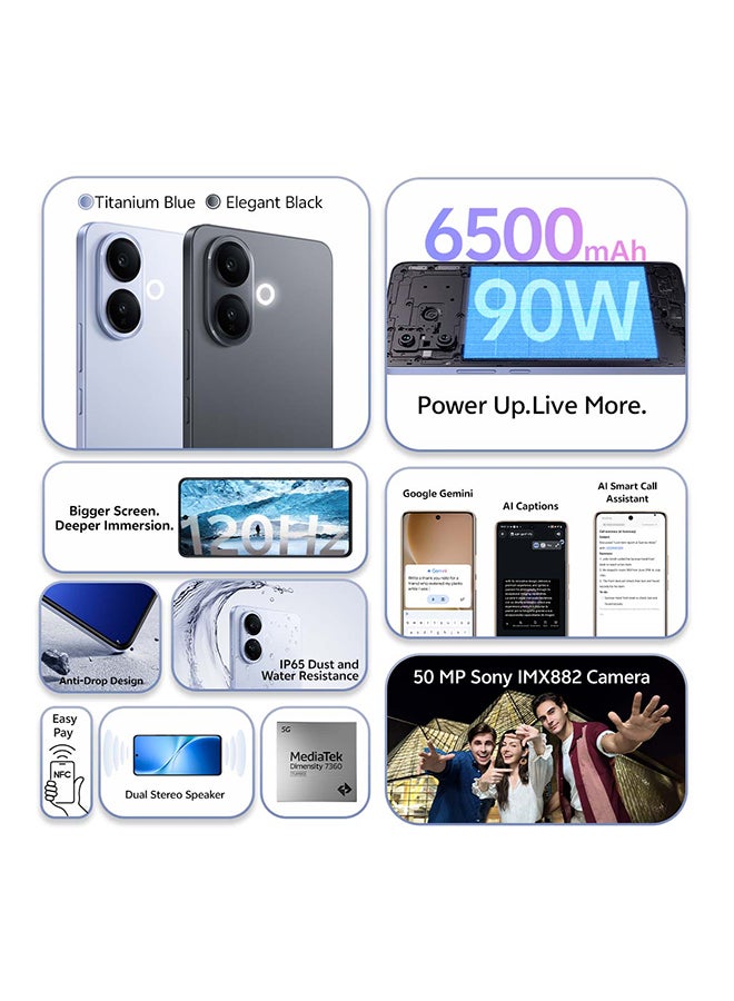 vivo V60 Lite AI 5G Dual SIM Elegant Black 12GB RAM 256GB With Exclusive Gifts Earbuds Pro, Supports 90W Charger And 24 Months Warranty + 400 days of screen protection - Middle East Version - Image 2