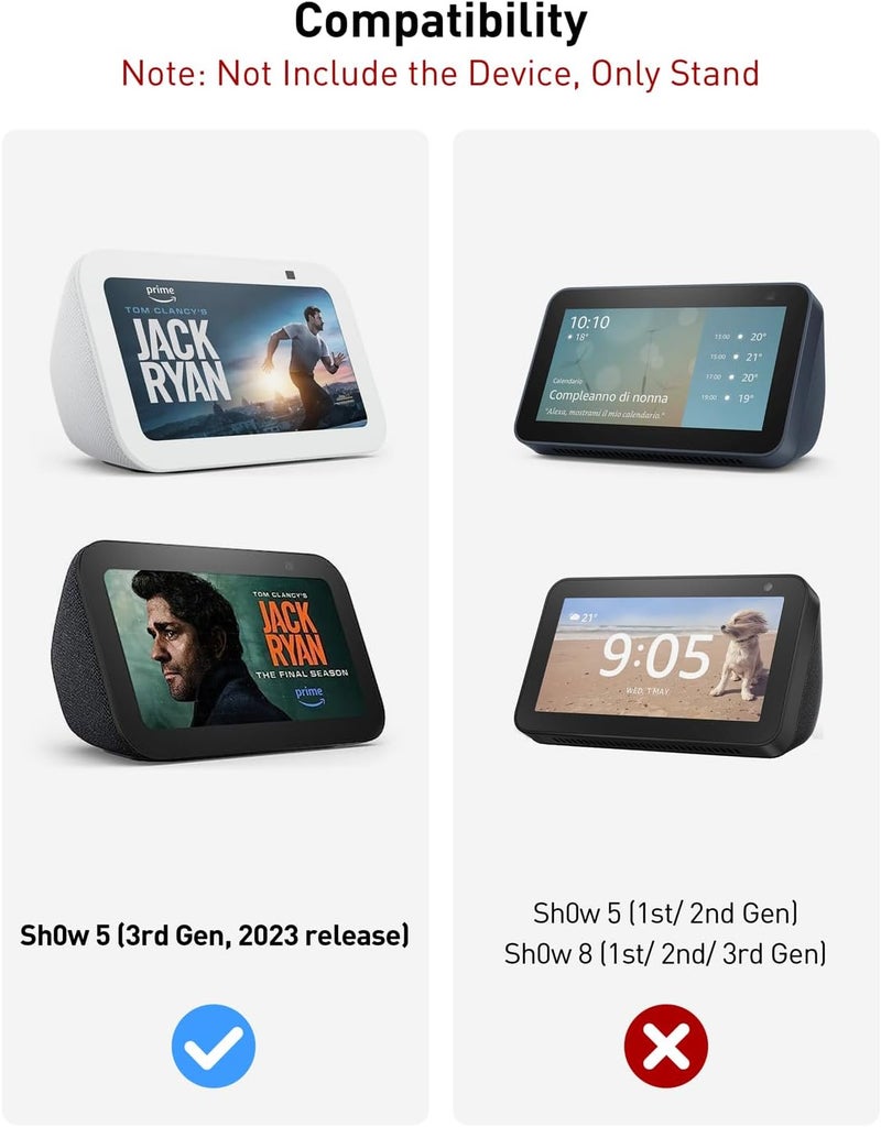 Maxonar حامل لجهاز Echo Show 5 (الجيل الثالث)، قابل للتعديل في الإمالة والدوران، قاعدة مانعة للانزلاق، مغناطيسية قوية، متوافق مع سماعة Echo Show 5 الذكية الصادرة في عام 2023 – اللون أبيض - Image 5