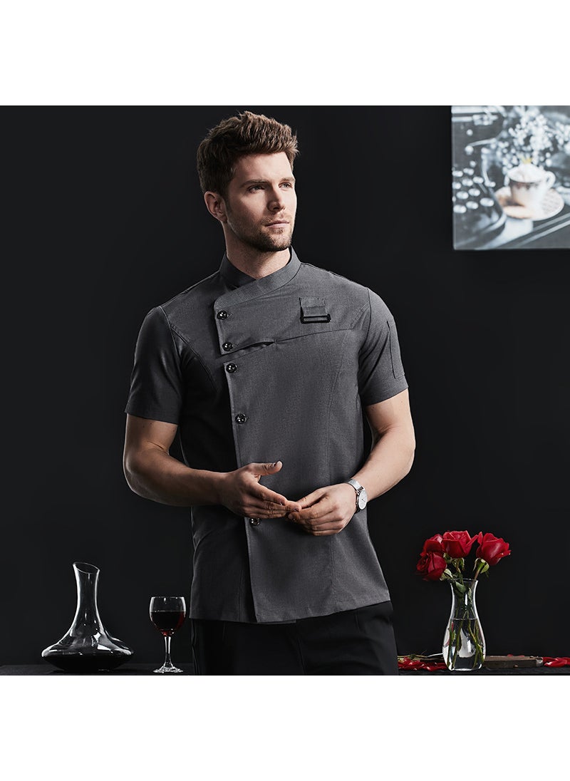 Generic Chef Short Sleeve Cotton Work Uniform Grey  - Image 1