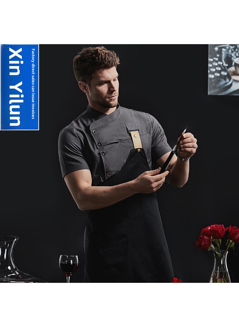 Generic Chef Short Sleeve Cotton Work Uniform Grey  - Image 5