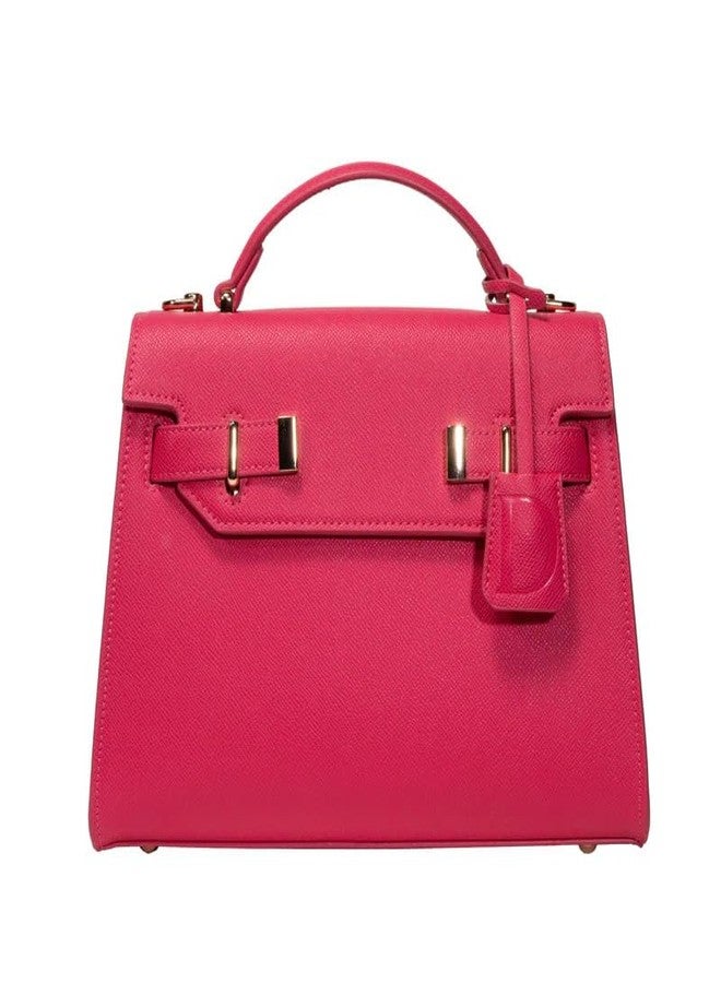 Women's Satchel Handbag - Stylish Faux Leather Structured Shoulder Bag with Top Handle & Lock Charm - Elegant Daily Use Purse (Fuchsia Flare)