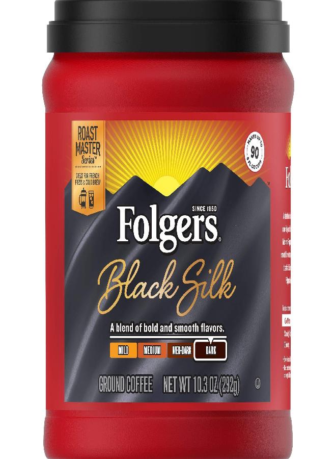 Folgers Black Silk Dark Roast Ground Coffee, 10.3 Ounces - Image 1