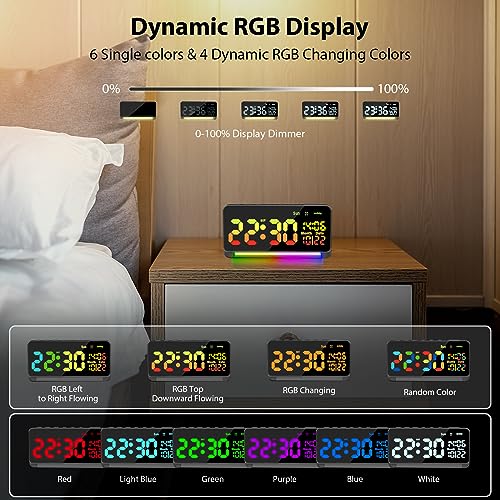 Samshow 120db Super Loud Alarm Clocks for Heavy Sleepers adults , 15 Wake Up Sounds Alarm Clock for Heavy sleepers , 7 Color Night Light, Dynamic RGB Color , 0-100% Dimmer, Snooze, DST , Large LED Display - Image 5