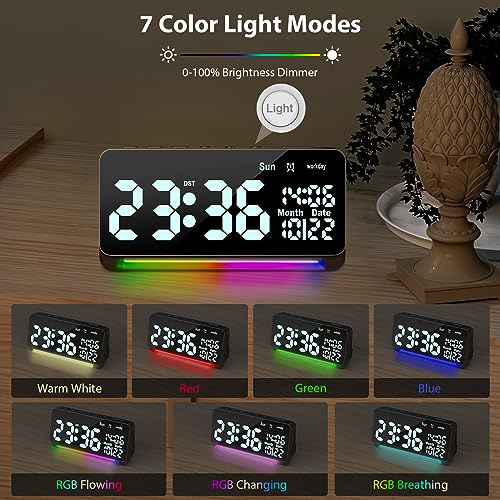 Samshow 120db Super Loud Alarm Clocks for Heavy Sleepers adults , 15 Wake Up Sounds Alarm Clock for Heavy sleepers , 7 Color Night Light, Dynamic RGB Color , 0-100% Dimmer, Snooze, DST , Large LED Display - Image 4