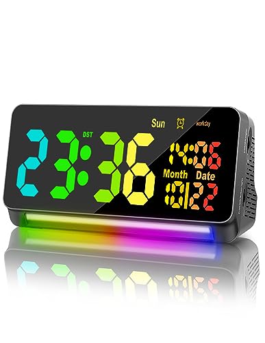 Samshow 120db Super Loud Alarm Clocks for Heavy Sleepers adults , 15 Wake Up Sounds Alarm Clock for Heavy sleepers , 7 Color Night Light, Dynamic RGB Color , 0-100% Dimmer, Snooze, DST , Large LED Display - Image 1