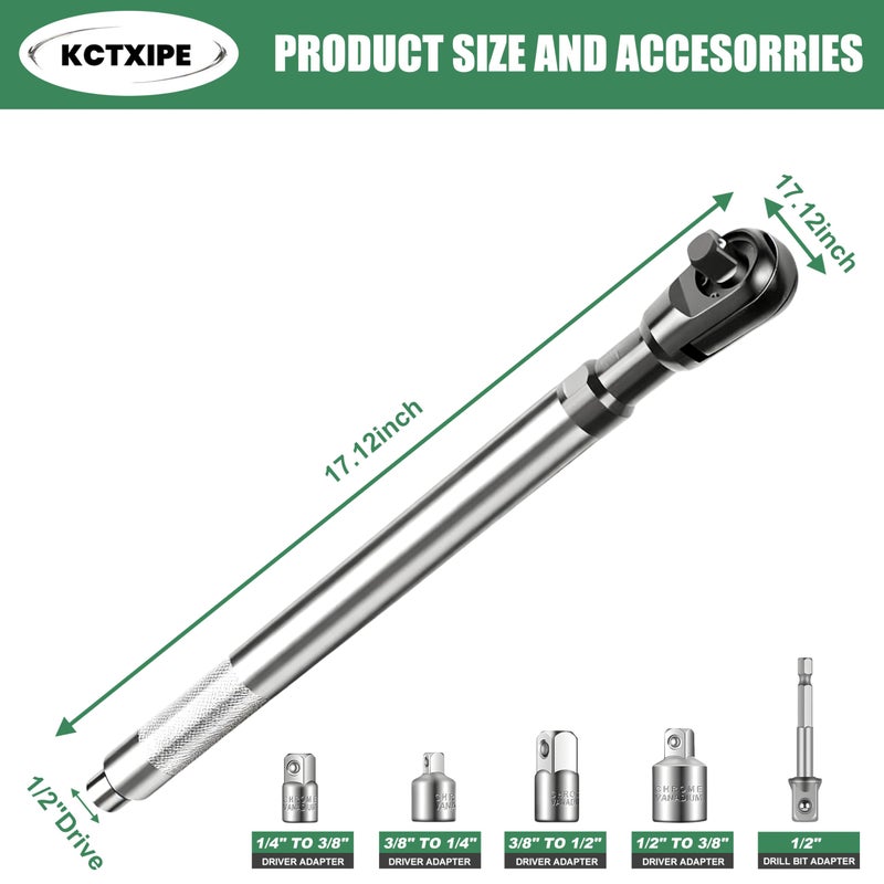 KCTXIPE Offset Extension Wrench for electric drill,1/2" Drive Impact Wrench Extender with 3/8",1/4" Drive Adapters for Tight Spaces packing in blew case - Image 2