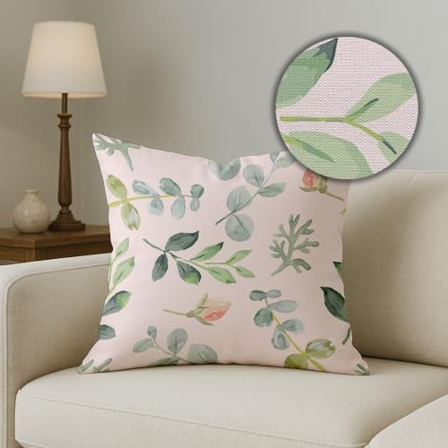 BRICK HOME Set of 5 Jute Printed Cushion Covers 16x16 Inches | Pastel Floral, Leaf, Arrow & Dreamcatcher Pattern | Soft Durable Decorative Pillow Covers for Sofa Couch Living Room Bedroom - Image 3