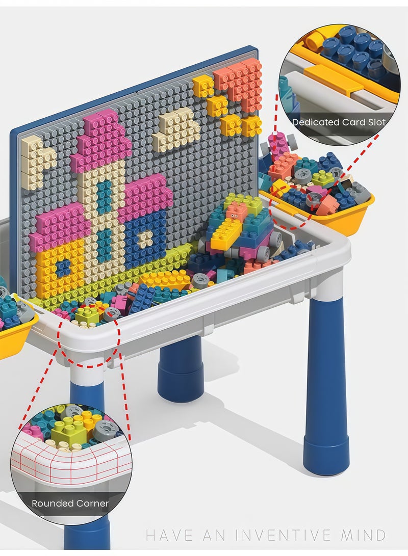 شو وو طاولة مكعبات بناء 6 في 1 مع كرسي، طاولة أنشطة متعددة الوظائف للأطفال مع 4 صناديق تخزين و600 مكعب، طاولة تعليمية للأطفال، ألعاب بناء للأطفال من عمر 3 سنوات فما فوق، 600 قطعة من مكعبات موراندي الملونة، ألعاب تعليمية للأولاد والبنات، طاولة مكعبات قابلة لتعديل الارتفاع مع كرسي - Image 3