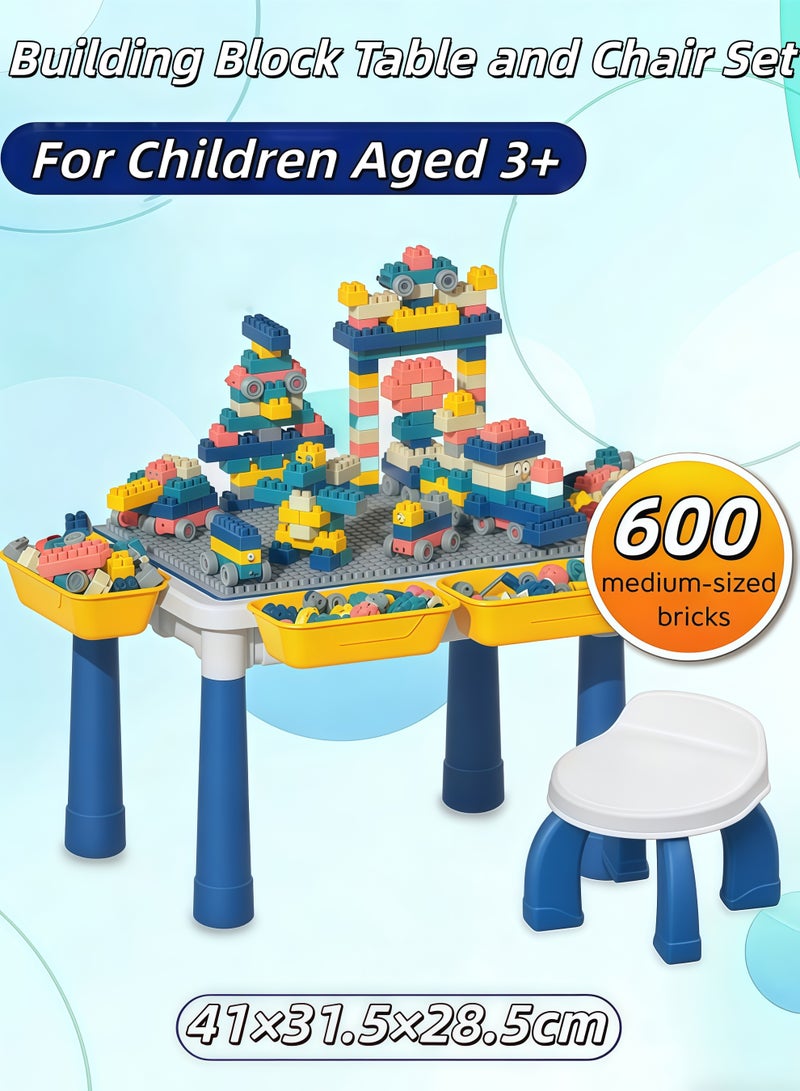 شو وو طاولة مكعبات بناء 6 في 1 مع كرسي، طاولة أنشطة متعددة الوظائف للأطفال مع 4 صناديق تخزين و600 مكعب، طاولة تعليمية للأطفال، ألعاب بناء للأطفال من عمر 3 سنوات فما فوق، 600 قطعة من مكعبات موراندي الملونة، ألعاب تعليمية للأولاد والبنات، طاولة مكعبات قابلة لتعديل الارتفاع مع كرسي - Image 1