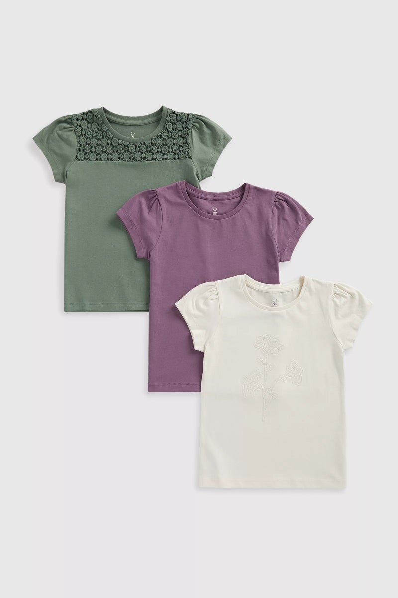 mothercare Broderie T-Shirts - 3 Pack - Image 1