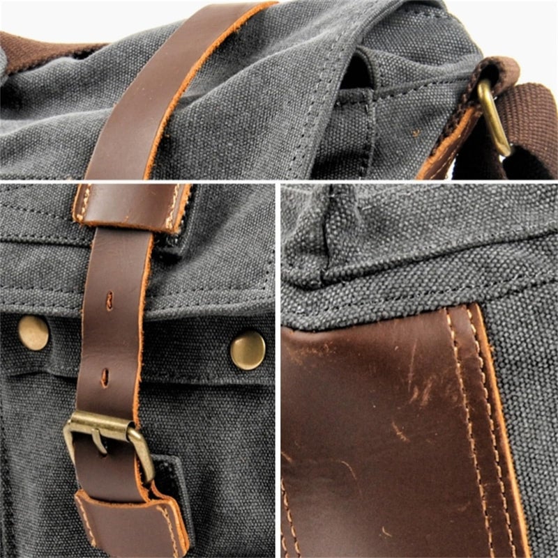 Canvas Messenger Bag 13.8” L*4.7” W*11” H Portable Office Design - High Density Durable Canvas Cowhide Laptop Bag for Daily Commute Travel Remote Work Outdoor Activities Men Women - Image 2