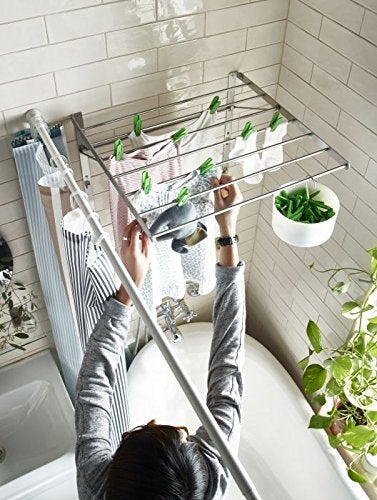 QQOUTLET Wall Mounted Clothes Drying Rack - Stainless Steel Collapsible Laundry Rack - Space Saving Folding Accordion Dryer for Indoor & Outdoor Use (22Wx21Dx19H) - Image 4