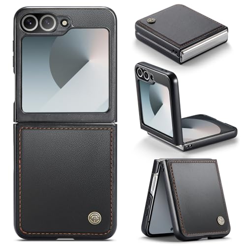 Rerzoiro for Samsung Galaxy Z Flip 6 Case, Premium PU Leather Case Anti Scratch Slim Phone Shockproof Protective Phone Cover for Samsung Galaxy Z Flip6, Black - Image 1