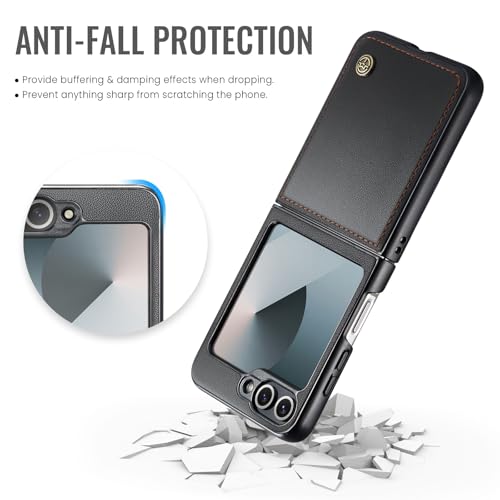 Rerzoiro for Samsung Galaxy Z Flip 6 Case, Premium PU Leather Case Anti Scratch Slim Phone Shockproof Protective Phone Cover for Samsung Galaxy Z Flip6, Black - Image 5