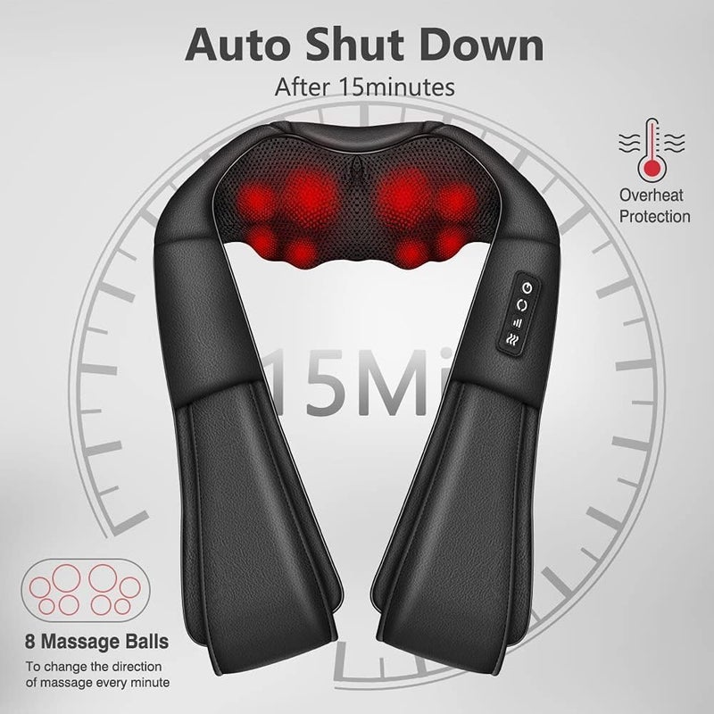 Neck Massager with Heat, Shiatsu Massager for Neck, Back, Shoulder, Foot and Leg, Deep Tissue 3D Kneading Massager for Relax Muscles at Home and Offie,Neck Massager for Women and Men (Black) - Image 4