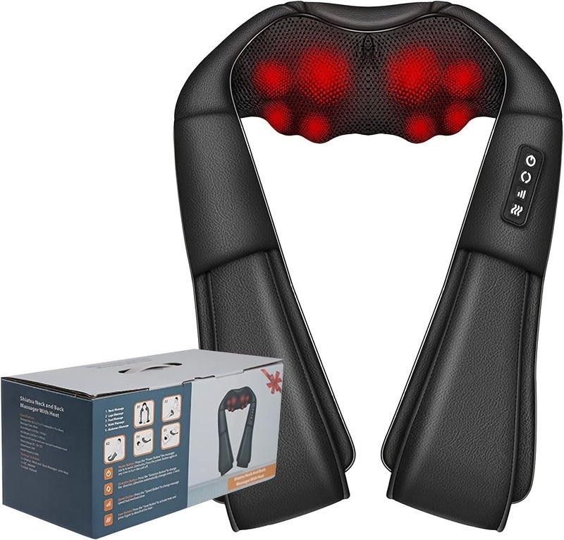 Neck Massager with Heat, Shiatsu Massager for Neck, Back, Shoulder, Foot and Leg, Deep Tissue 3D Kneading Massager for Relax Muscles at Home and Offie,Neck Massager for Women and Men (Black) - Image 1