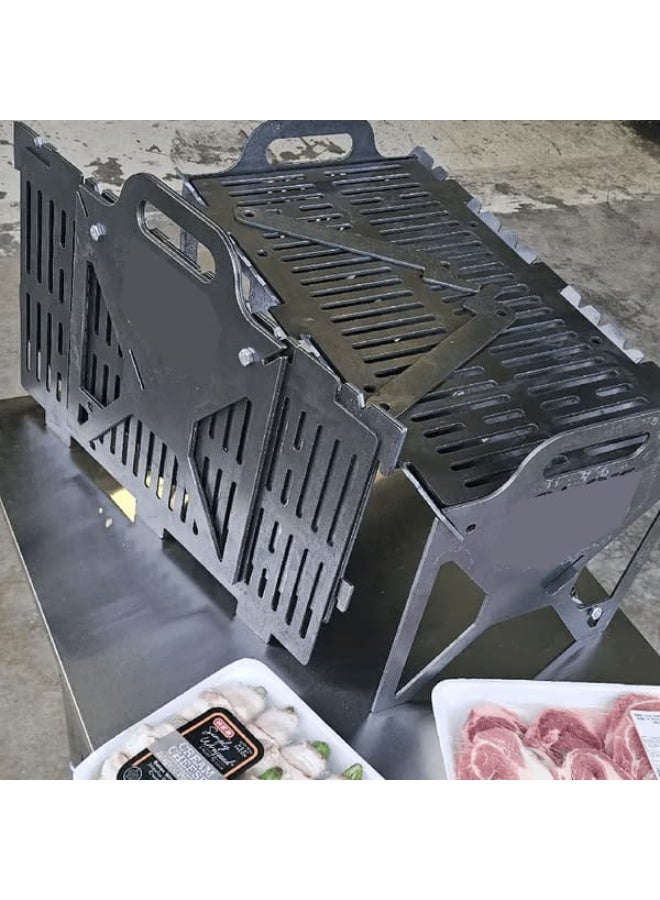 Portable folding charcoal grill, rust-resistant metal camping and picnic grill, practical design for storage and transport, durable, high-thickness construction, BBQ grill for gardens and picnics, black, 28×40×25 cm - Image 3