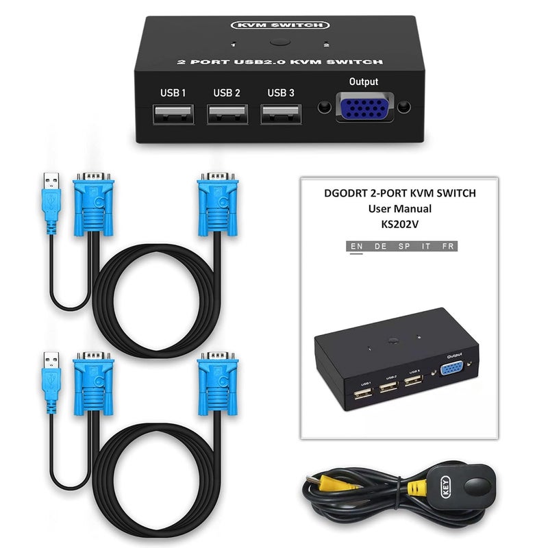 DGODRT USB VGA KVM Switch for 2 PC Sharing 1 Video Monitor and 3 USB Devices, Keyboard Mouse Scanner Printer, for Laptop PC Windows Mac OS System - Image 4