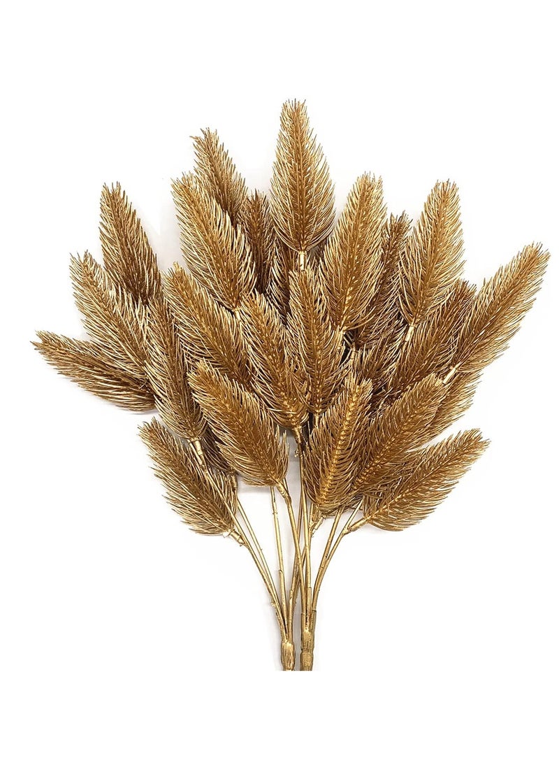 KASTWAVE Artificial Gold Leaves Plants - Plastic Fake Grass Faux Shrubs for Home Indoor Outdoor Garden Wedding Festival Decoration Hall Table Planter Filler (Golden Pinecone 2 Pack) - Image 1