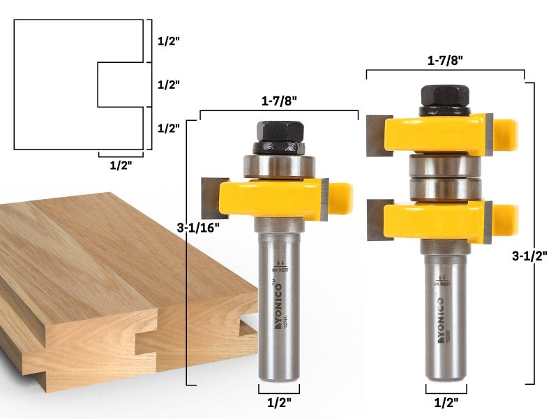 YONICO Router Bits Tongue & Groove Set 1-1/2-Inch 2 Bit 1/2-Inch Shank 15224 - Image 2