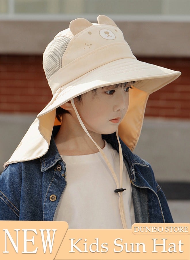 Kids Sun Hat UPF 50+ Sun Protection Cap, Wide Brim Toddler Beach Play Hats Cartoon Pattern Cute Outdoor Sports Fisherman Hat for Boys Girls 3-10 Years old