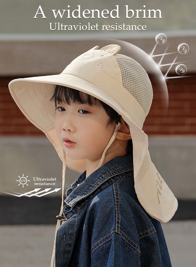 Kids Sun Hat UPF 50+ Sun Protection Cap, Wide Brim Toddler Beach Play Hats Cartoon Pattern Cute Outdoor Sports Fisherman Hat for Boys Girls 3-10 Years old