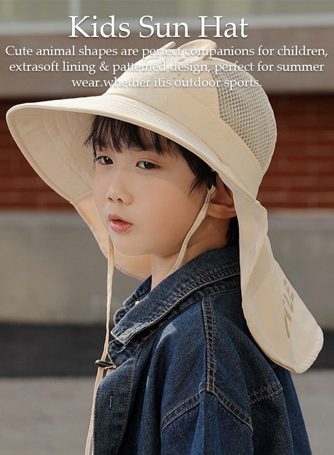 Kids Sun Hat UPF 50+ Sun Protection Cap, Wide Brim Toddler Beach Play Hats Cartoon Pattern Cute Outdoor Sports Fisherman Hat for Boys Girls 3-10 Years old