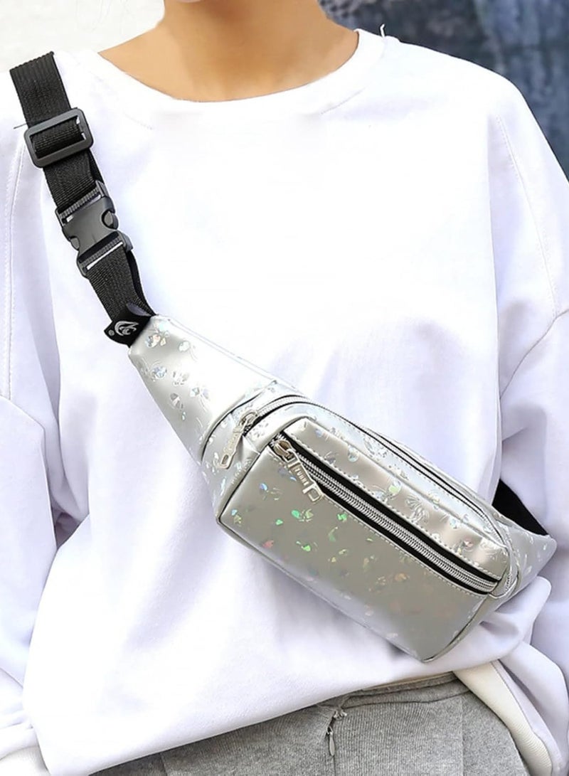 general Women's Soft Faux Leather Tote Shoulder Bag Waist Bag Outdoor Leisure Travel Waist Mobile Phone Storage Bag New, Silver, One Size - Image 2