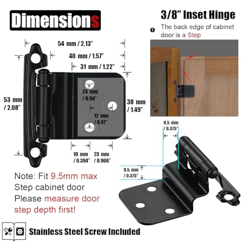 JQK 38 Inch Inset Cabinet Door Hinges Oil Rubbed Bronze 10 Pack 5 Pairs Flush Face Mount Cupboard SelfClosing Kitchen Cabinet Hardware Hinges with Door Bumper CH201ORBP10 - Image 3