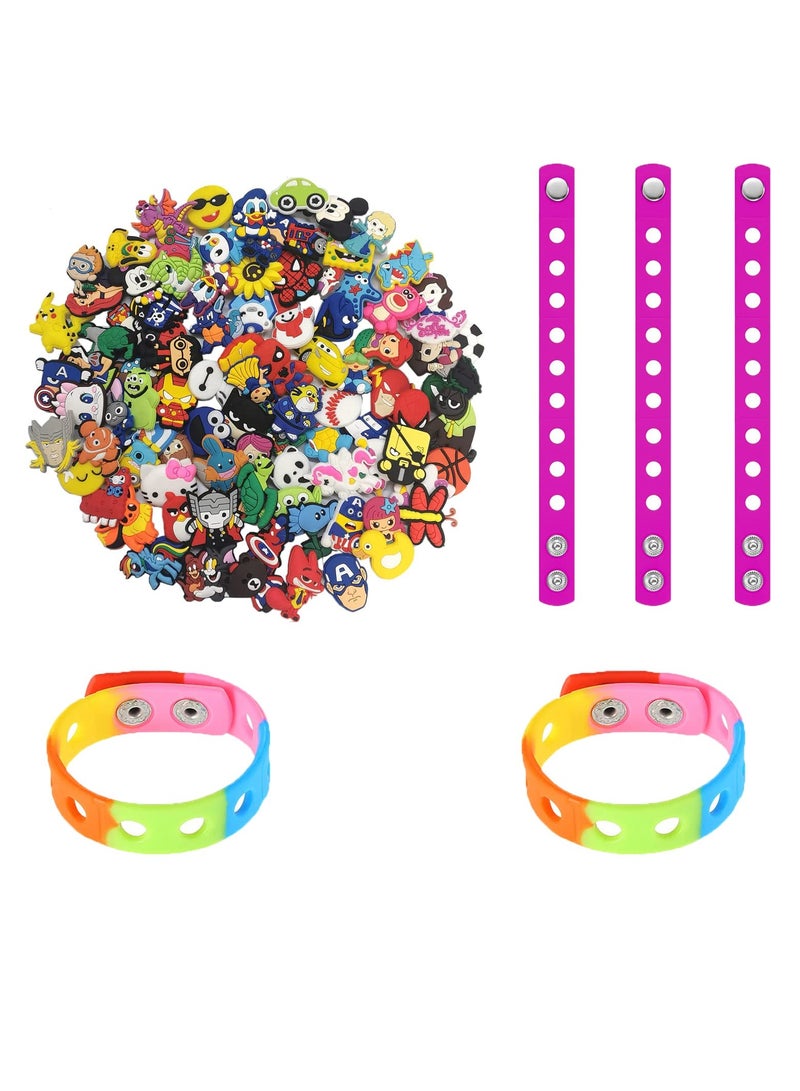 KASTWAVE Shoe Decoration Charms, 100 PCS   Shoe Charms + 5 PCS Wristband, Different Shapes, Hole Hole Shoes Buckle, Wristband Bracelet Decoration & Charms Party Gift for Kids - Image 1