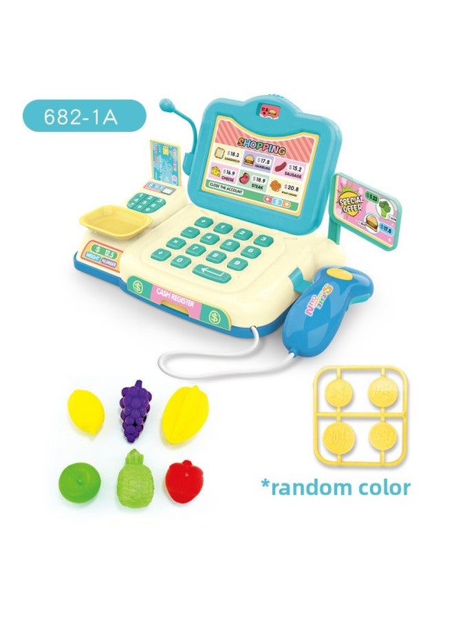 Realistic Cash Register Set 3-5 Years Old Children's Pretend Play Toy Gift Boys Girls Sound Light Cashier Station-Specifications:682-1A Blue (Single Screen)-Default Generator Box - Image 1