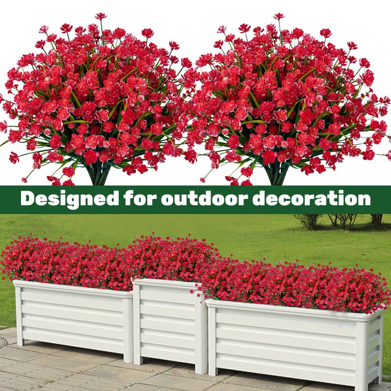 Lnoicy 20pcs Artificial Flowers for Outdoor Plastic Flowers Decoration  UV Resistant Faux Flowers Shrubs  Artificial Plants for Indoor Outside Garden Home Wedding Farmhouse(Red) - Image 3