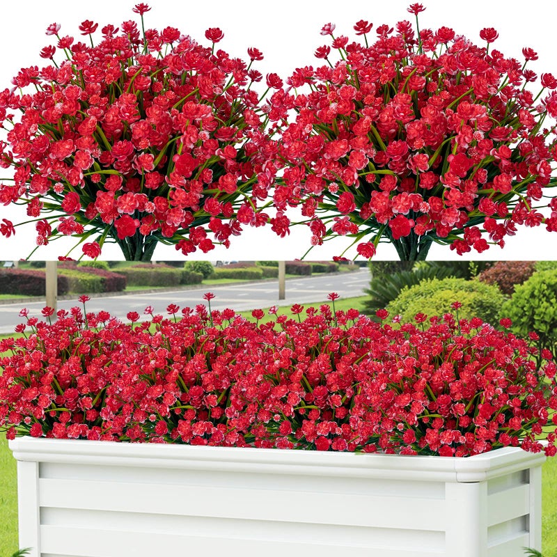 Lnoicy 20pcs Artificial Flowers for Outdoor Plastic Flowers Decoration  UV Resistant Faux Flowers Shrubs  Artificial Plants for Indoor Outside Garden Home Wedding Farmhouse(Red) - Image 1
