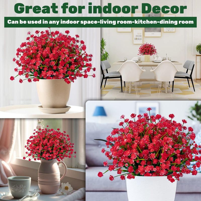 Lnoicy 20pcs Artificial Flowers for Outdoor Plastic Flowers Decoration  UV Resistant Faux Flowers Shrubs  Artificial Plants for Indoor Outside Garden Home Wedding Farmhouse(Red) - Image 5
