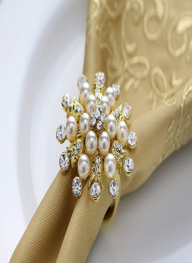 Joyindecor Gold Napkin Rings Set of 6 - Metal Pearl Rhinestone Napkin Ring Holder for Wedding Party Home Kitchen Dining Table Linen Accessories (Golden) - Image 4