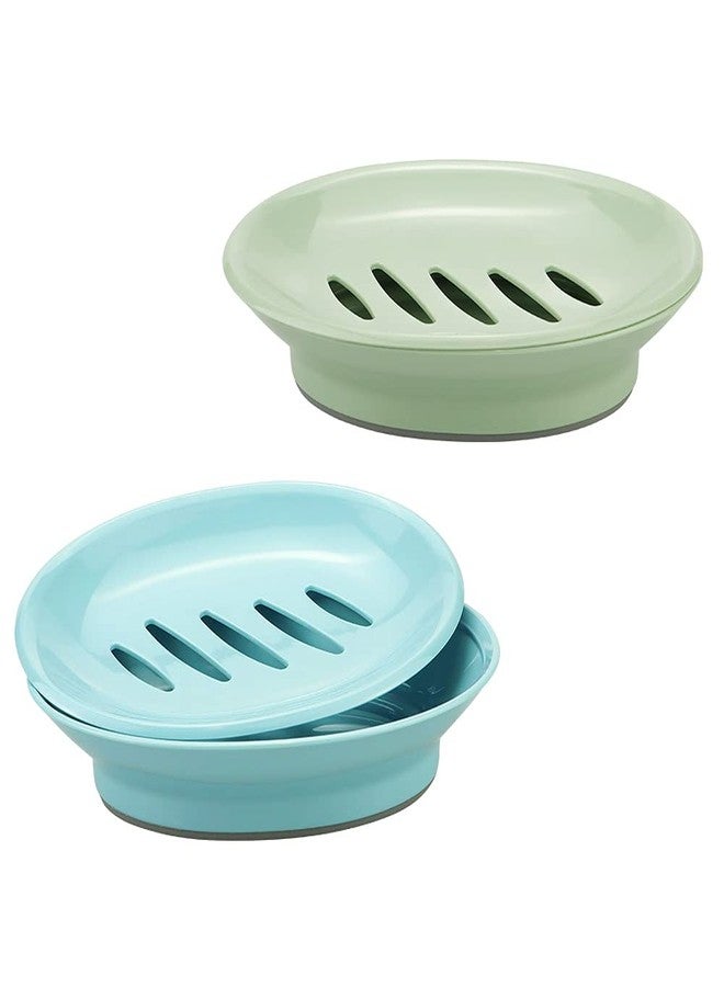 TCOTBE 2 Pack Soap Dishes,Removable Soap Drainers Plastic Soap Holder,Plastic Simple Double Compartment Drain Soap Box,Soap Saver Box Container for Bathroom,Blue, Green - Image 1