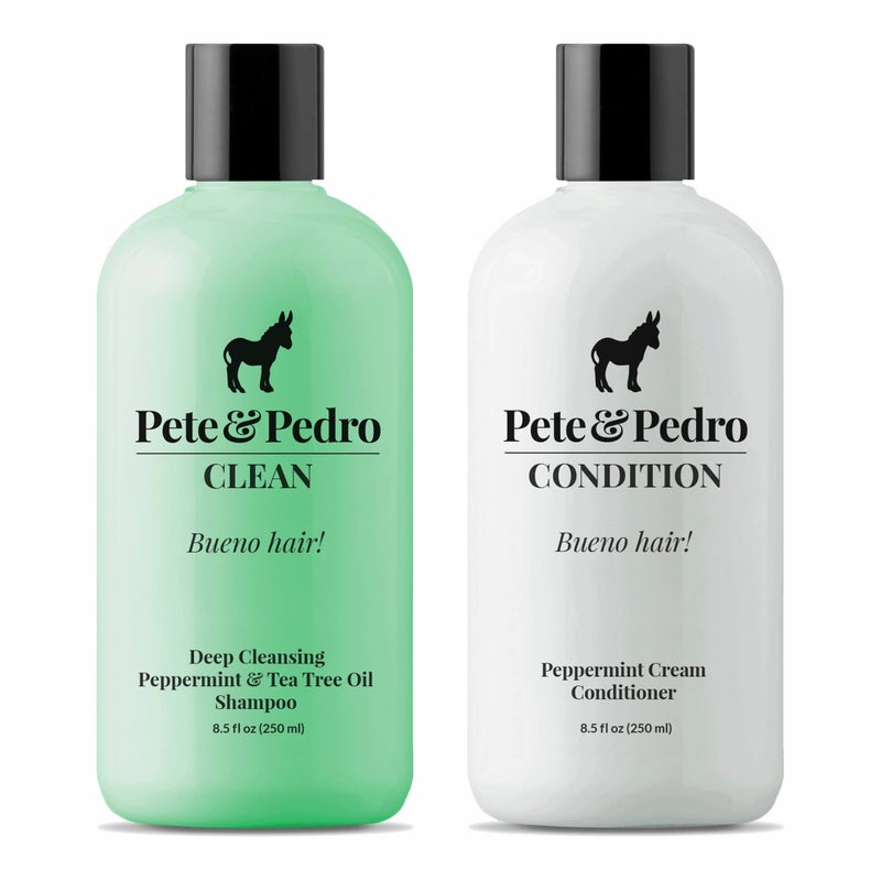 Pete & Pedro مجموعة بيتي وبدرو للتنظيف والترطيب، شامبو زيت شجرة الشاي وبلسم كريمة النعناع | تنظيف عميق وترطيب، إصلاح قشرة الرأس، العناية بالشعر للرجال والنساء | ظهر في برنامج شارك تانك، 8.5 أونصة لكل منهما - Image 1