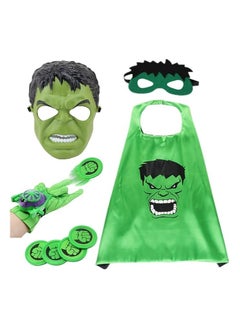 A Vengers Capes Set Cosplay Costume Launcher Wrist Toy Cartoon Mask Glove Children Fancy Dress Green Giant Plays Props Gift for Kids Birthday Party