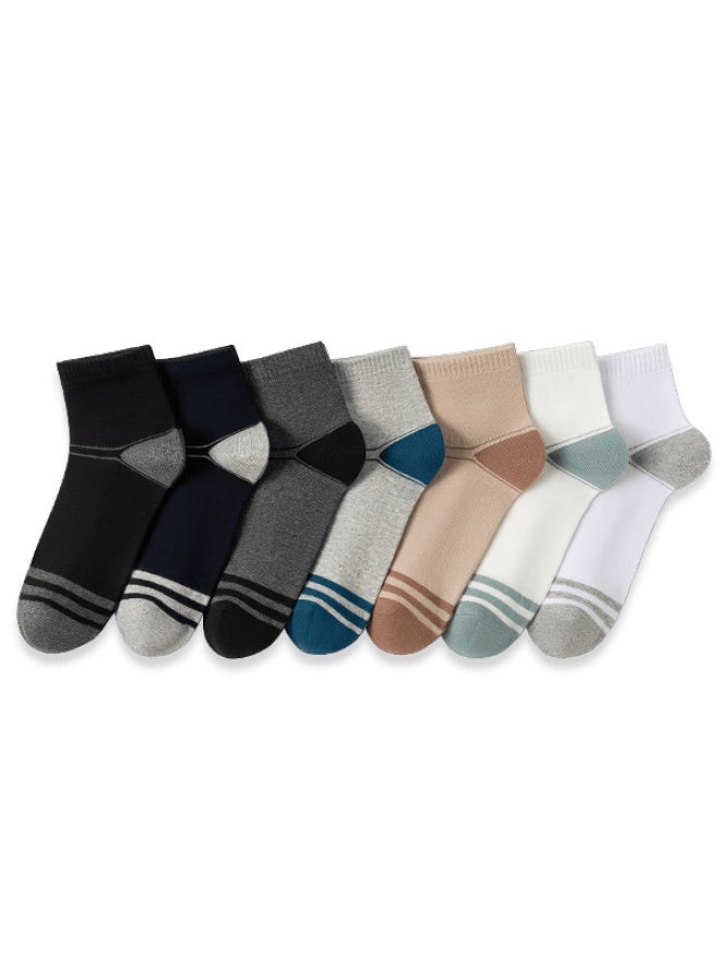 Yiershuang 100% Cotton Men's Socks Spring Summer 5a Antibacterial Colorblock Trendy All-season Odor-resistant Breathable Mid-calf Socks