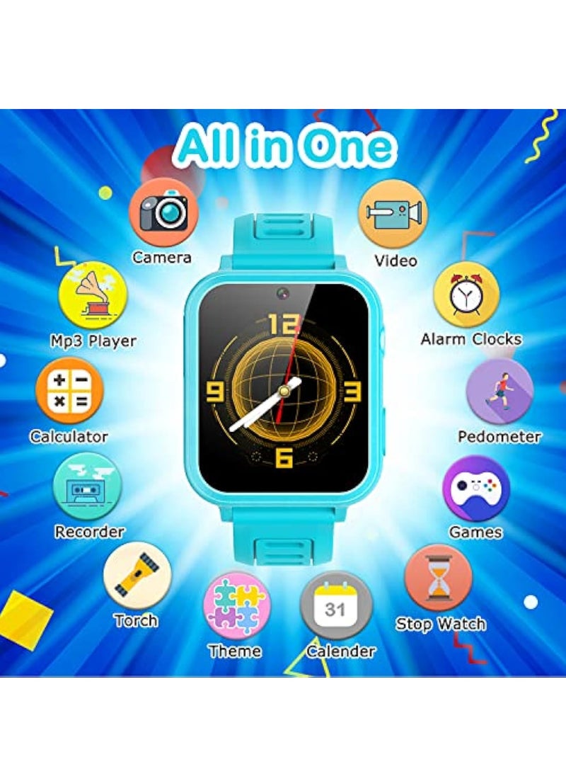 Generic - Kids Smart Watch, Smart Game Watch with 24 Games, HD Touch Screen, Video, Camera, Music Player, Pedometer, Flashlight, Alarm Clock,  Kids Watches for 5-12 Year Olds Boy/Girl (Blue) - Image 1