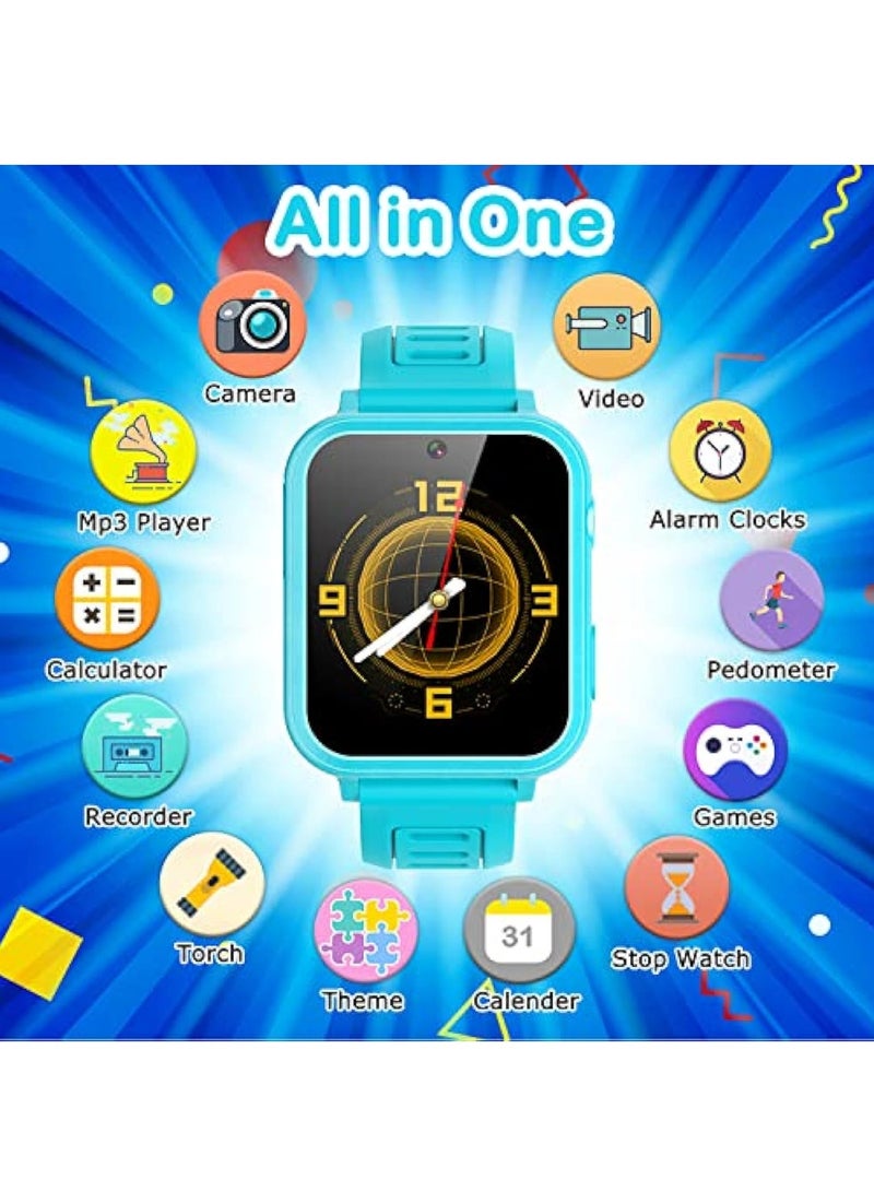 EVEREEN Kids Smart Watch for Boys & Girls Ages 3-12, Smart Game Watch with 24 Educational Games, HD Touch Screen, Camera, Video Recorder, Music Player, Pedometer, Flashlight, Alarm Clock, Birthday Gift Toy for Kids, Blue - Image 2