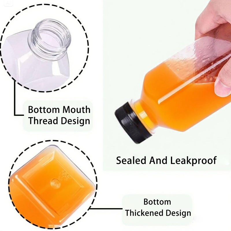 Sonfon Plastic Juice Bottles with Caps 10pcs 12oz, Reusable Juice Containers with Tamper Proof Lids Black, Clear Bottles for Juicing, Milk, Smoothie Bottle, Drinking with 10Pcs Labels & Bottle Brush - Image 4