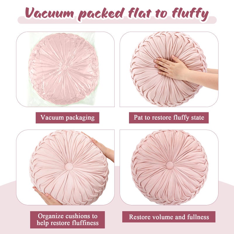 Drydiet 1 Pcs Round Throw Pillows Decorative Velvet Pleated Throw Pillows 15'' Diameter Accent Pumpkin Boho Chair Cushion for Couch Sofa Chair Bed Home Decoration (Pink) - Image 4